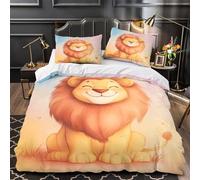 3D Design Printed 3-Piece Bedding Set Bedroom Decor Super Cute Lion Cub Comforter Cover Durable Machine Washable for Teens,Women,Boys Coon Animal Quilt Cover King（220x240cm）