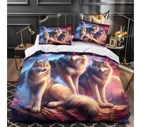 3D Design Printed 3-Piece Bedding Set Bedroom Decor Zipper Closure Ultra Wolf Trio Comforter Cover Breathable Anti-allergic for Girls,Kids,Youth Fantasy Cosmic Quilt Cover Super king（260x220cm）