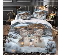 3D Design Printed 3-Piece Bedding Set Home Decor Design Snowman Figures Duvet Cover Easy Care Hypoallergenic for Children,Teenagers,Boys Winter Holiday Decor Comforter Cover Single（140x200cm）