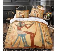 3D Design Printed 3-Piece Bedding Set Home Decor Extra Ancient Egyptian Duvet Cover Hypoallergenic All Season for Adults,Children,Teens istic Hieroglyphic Comforter Cover Single（140x200cm）
