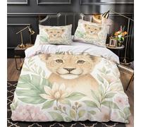 3D Design Printed 3-Piece Bedding Set Home Decor Extra Cute Lion Cub Duvet Cover Durable Anti-allergic for Adults,Youth,Teens watercolor Floral Comforter Cover Super king（260x220cm）