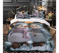 3D Design Printed 3-Piece Bedding Set Home Decor Hidden Zipper Ultra Snowman Figures Comforter Cover Breathable Anti-allergic for Teens,Adults,Kids Christmas Decor Quilt Cover Single（135x200cm）