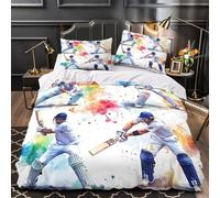 3D Design Printed 3-Piece Bedding Set Home Decor Hidden Zipper Ultra Soft Cricket Player Action Comforter Cover Breathable Anti-allergic for Teens,Adults,Kids sports Quilt Cover Single（135x200cm）