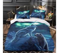 3D Design Printed 3-Piece Bedding Set Home Decor Hidden Zipper Ultra Wolf Howling Duvet Cover Anti-allergic All Season for Teenagers,Children,Women Arctic Night Comforter Cover Single（140x200cm）