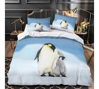 3D Design Printed 3-Piece Bedding Set Room Decor Zipper Closure Design Penguin with Chick Quilt Cover Breathable All Season for Adults,Kids,Youth Antarctic Wildlife Duvet Cover Double（200x200cm）