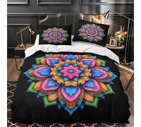 3D Design Printed 3-Piece Bedding Set Room Decor Zipper Closure Super Soft Colorful Flower Comforter Cover Durable Easy Care for Girls,Women,Adults Abstract Mandala Duvet Cover Single（140x200cm）