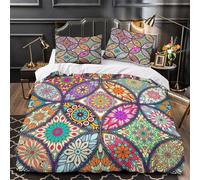3D Design Printed 3-Piece Bedding Set Room Decor Zipper Closure Super Soft Ornate Floral Comforter Cover Durable Easy Care for Girls,Women,Adults Bohemian Mandala Duvet Cover Single（135x200cm）