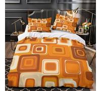 3D Design Printed 3-Piece Bedding Set Room Decor Zipper Closure Super Soft Retro Squares Comforter Cover Durable Easy Care for Girls,Women,Adults Orange Geometric Duvet Cover Double（200x200cm）