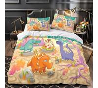 3D Design Printed 3-Piece Bedding Set Room Decor Zipper Extra Soft Dinosaurs Coon Comforter Cover Durable Hotel Quality for Kids,Teenagers,Adults Colorful Prehistoric Quilt Cover King（220x240cm）