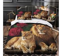 3D Design Printed 3-Piece Bedding Set Room Decor Zipper Extra Soft Lion And Lioness Comforter Cover Hypoallergenic All Season for Adults,Kids,Teens Wild Animal Quilt Cover Super king（260x220cm）