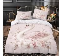 3D Design Printed 3-Piece Bedding Set Room Decor Zipper Extra Soft Swan Illustration Comforter Cover Hypoallergenic All Season for Adults,Kids,Teens Pastel Floral Quilt Cover Single（140x200cm）