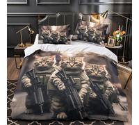 3D Design Printed 3-Piece Bedding Set Room Decor Zipper Ultra Soft Cute Military Cats Quilt Cover Breathable Durable for Teens,Kids,Youth Furry Tactical Warriors Duvet Cover Super king（260x220cm）