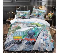 3D Design Printed 3-Piece Bedding Set Room Decor Zipper Ultra Soft Vintage Train Station Comforter Cover Durable Easy Care for Children,Teens,Women British Railway Quilt Cover Single（135x200cm）