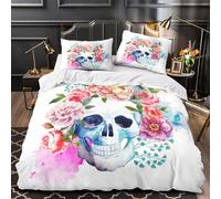 3D Design Printed 3 Pieces Bedding Set Bed Decor Hidden Zipper Super Soft Floral Skull Comforter Cover Breathable All Season for Girls,Kids,Teens Watercolor Floral Quilt Cover Single（140x200cm）