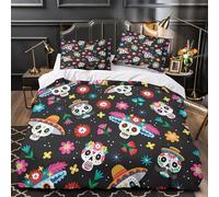 3D Design Printed 3 Pieces Bedding Set Bed Decor Hidden Zipper Super Soft Sugar Skull Comforter Cover Washable Anti-allergic for Teens,Boys,Women Mexican Folk Quilt Cover Super king（260x220cm）