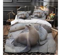 3D Design Printed 3 Pieces Bedding Set Bed Decor Super Sea Lion Resting Quilt Cover Hypoallergenic All Season for Adults,Boys,Children Natural Wildlife Duvet Cover Super king（260x220cm）