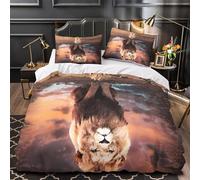 3D Design Printed 3 Pieces Bedding Set Bed Decor Super Soft Lion Cub Reflection Comforter Cover Breathable All Season for Girls,Kids,Teens wildlife Nature Quilt Cover Single（135x200cm）