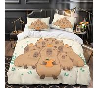 3D Design Printed 3 Pieces Bedding Set Bed Decor Zipper Super Cute Capybara Group Comforter Cover Washable Machine Washable for Youth,Kids,Women Coon Animal Quilt Cover Super king（260x220cm）