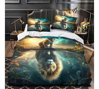 3D Design Printed 3 Pieces Bedding Set Bed Decor Zipper Super Soft Lion Cub Comforter Cover Washable Machine Washable for Youth,Kids,Women Fantasy Quilt Cover Single（135x200cm）