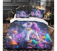 3D Design Printed 3 Pieces Bedding Set Bed Decor Zipper Super Soft Unicorn Princess Comforter Cover Washable Machine Washable for Youth,Kids,Women fantasy Magical Quilt Cover Single（135x200cm）