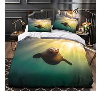 3D Design Printed 3 Pieces Bedding Set Bedroom Decor Design Extra Sea Lion Underwater Comforter Cover Easy Care Machine Washable for Teens,Youth,Boys Marine Wildlife Quilt Cover King（220x240cm）