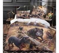 3D Design Printed 3 Pieces Bedding Set Bedroom Decor Design Wild Boar Hunt Comforter Cover Easy Care Machine Washable for Teens,Youth,Boys realistic Wildlife Painting Quilt Cover Single（135x200cm）