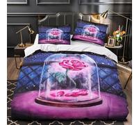 3D Design Printed 3 Pieces Bedding Set Bedroom Decor Hidden Zipper Super Rose Under Glass Comforter Cover Washable Hypoallergenic for Girls,Kids,Teenagers fantasy Quilt Cover Single（135x200cm）