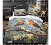3D Design Printed 3 Pieces Bedding Set Bedroom Decor Hidden Zipper Ultra Robin Birds Comforter Cover Breathable All Season for Girls,Kids,Adults Nature Painting Quilt Cover Double（200x200cm）