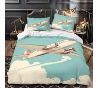 3D Design Printed 3 Pieces Bedding Set Bedroom Decor Super Vintage Airplane Duvet Cover Breathable Anti-allergic for Youth,Boys,Teenagers Retro Aviation Comforter Cover Super king（260x220cm）