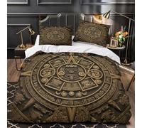 3D Design Printed 3 Pieces Bedding Set Bedroom Decor Ultra Aztec Calendar Comforter Cover Breathable All Season for Girls,Kids,Adults Ancient Mesoamerican Quilt Cover Super king（260x220cm）