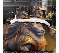 3D Design Printed 3 Pieces Bedding Set Home Decor Hidden Zipper Super Mythical Lion Duvet Cover Durable Easy Care for Adults,Youth,Children fantasy Armor Comforter Cover Super king（260x220cm）