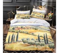 3D Design Printed 3 Pieces Bedding Set Home Decor Super Tuscany Quilt Cover Easy Care Machine Washable for Teenagers,Boys,Women Italian Countryside Watercolor Duvet Cover Super king（260x220cm）
