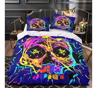 3D Design Printed 3 Pieces Bedding Set Home Decor Zipper Extra Neon Skull Duvet Cover Breathable All Season for Teenagers,Girls,Children vibrant Pop Surrealism Comforter Cover King（220x240cm）