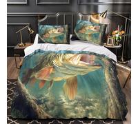 3D Design Printed 3 Pieces Bedding Set Large Fish Underwater Comforter Cover Home Decor Zipper Extra Soft Easy Care Washable for Boys,Girls,Teens realistic Aquatic Quilt Cover Single（135x200cm）