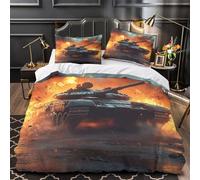 3D Design Printed 3 Pieces Bedding Set Room Decor Hidden Zipper Super Battle Tank Comforter Cover Washable Hypoallergenic for Kids,Adults,Women Military Warfare Quilt Cover Double（200x200cm）
