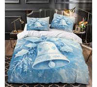 3D Design Printed 3 Pieces Bedding Set Room Decor Hidden Zipper Super Christmas Bell Comforter Cover Washable Hypoallergenic for Kids,Adults,Women winter Festive Quilt Cover Super king（260x220cm）