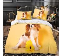 3D Design Printed 3 Pieces Bedding Set Room Decor Zipper Closure Ultra Cavalier Puppy Comforter Cover Breathable Wrinkle-Resistant for Kids,Teens,Boys Studio Portrait Quilt Cover Single（135x200cm）