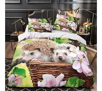 3D Design Printed 3 Pieces Bedding Set Room Decor Zipper Closure Ultra Cute Hedgehogs Comforter Cover Breathable Wrinkle-Resistant for Kids,Teens,Boys spring Garden Quilt Cover Single（135x200cm）