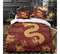 3D Design Printed 3 Pieces Bedding Set Room Decor Zipper Super Chinese Dragon Quilt Cover Durable Hotel Quality for Girls,Youth,Teenagers traditional Oriental Duvet Cover Single（135x200cm）