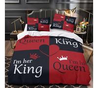 3D Design Printed 3 Pieces Bedding Set Room Decor Zipper Super Romantic Couple Comforter Cover Durable Machine Washable for Kids,Teens,Women Red Black He Theme Quilt Cover Double（200x200cm）