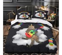 3D Design Printed 3 Pieces Bedding Set Room Decor Zipper Super Soft Rainbow Cat Playing Comforter Cover Durable Machine Washable for Kids,Teens,Women Fantasy Coon Quilt Cover Single（135x200cm）