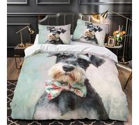 3D Design Printed 3 Pieces Bedding Set Schnauzer Dog Portrait Comforter Cover Home Decor Zipper Extra Soft Easy Care Washable for Boys,Girls,Teens floral Bow Tie Quilt Cover Single（135x200cm）