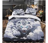 3D Design Printed 3PCs Bedding Set Bed Decor Zipper Closure Ultra White Tiger Mythic Quilt Cover Breathable All Season for Youth,Adults,Children digital Fantasy Duvet Cover Single（140x200cm）