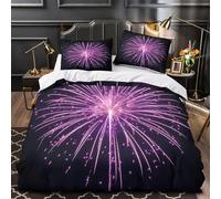 3D Design Printed 3PCs Bedding Set Bedroom Decor Design Fireworks Display Duvet Cover Durable Easy Care for Teenagers,Women,Boys vibrant Purple Celebration Comforter Cover Super king（260x220cm）