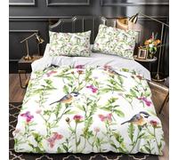3D Design Printed 3PCs Bedding Set Bedroom Decor Extra Birds Among Flowers Duvet Cover Durable Hotel Quality for Girls,Youth,Adults Watercolor Botanical Comforter Cover Super king（260x220cm）
