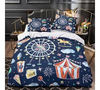 3D Design Printed 3PCs Bedding Set Bedroom Decor Ultra Carnival Illustrations Comforter Cover Hypoallergenic Machine Washable for Girls,Adults,Teens Fun Fair Doodle Quilt Cover Double（200x200cm）