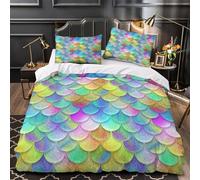 3D Design Printed 3PCs Bedding Set Bedroom Decor Ultra Mermaid Scales Comforter Cover Hypoallergenic Machine Washable for Girls,Adults,Teens colorful Fantasy Quilt Cover Super king（260x220cm）