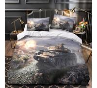 3D Design Printed 3PCs Bedding Set Bedroom Decor Zipper Closure Design Battle Tank Combat Duvet Cover Durable Easy Care for Teenagers,Women,Boys Military Warfare Comforter Cover Single（140x200cm）