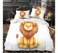 3D Design Printed 3PCs Bedding Set Home Decor Extra Cute Lion Cub Duvet Cover Easy Care Wrinkle-Resistant for Children,Adults,Women Coon Animal Comforter Cover Double（200x200cm）