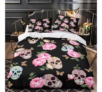 3D Design Printed 3PCs Bedding Set Home Decor Zipper Closure Design Sugar Skulls Duvet Cover Durable Hotel Quality for Girls,Youth,Children floral Decorative Comforter Cover Single（135x200cm）